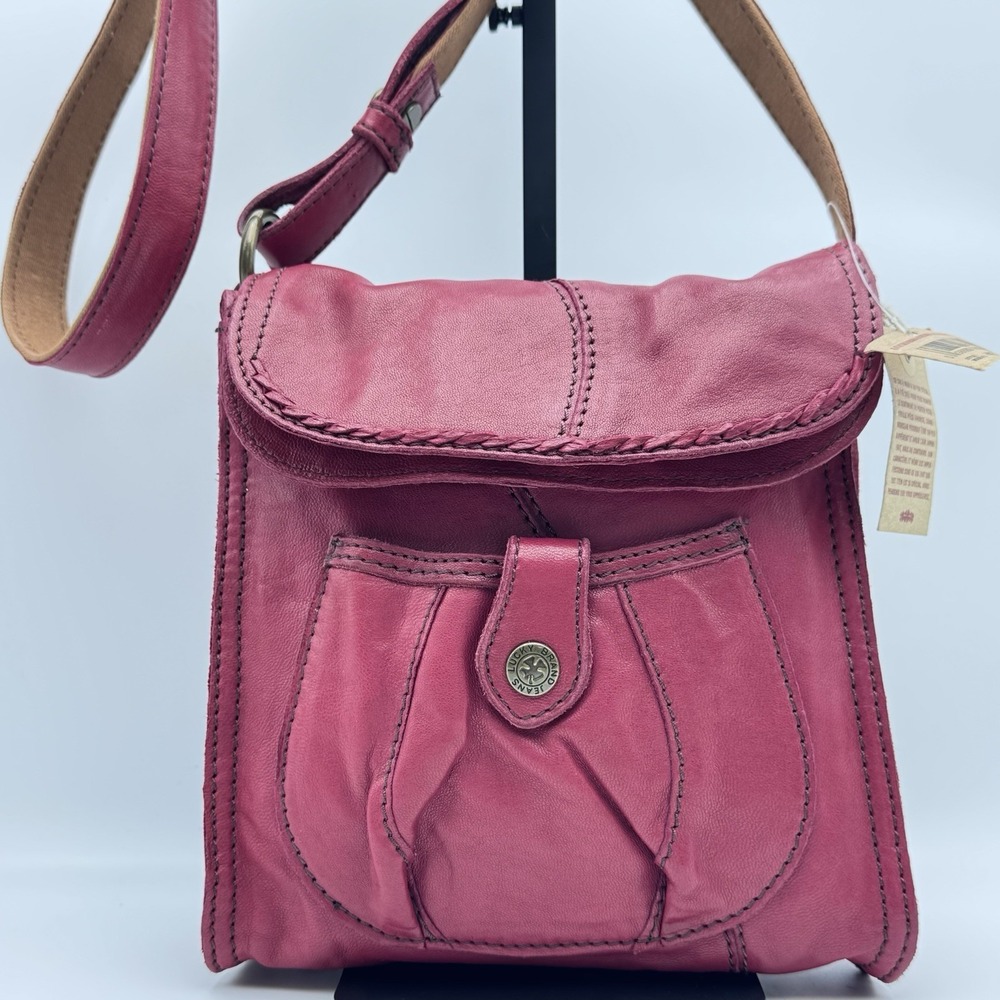 New Lucky Brand Red Boho Bag WhipStitch Lamb Leather Hobo Flap Y2K VTG Crossbody